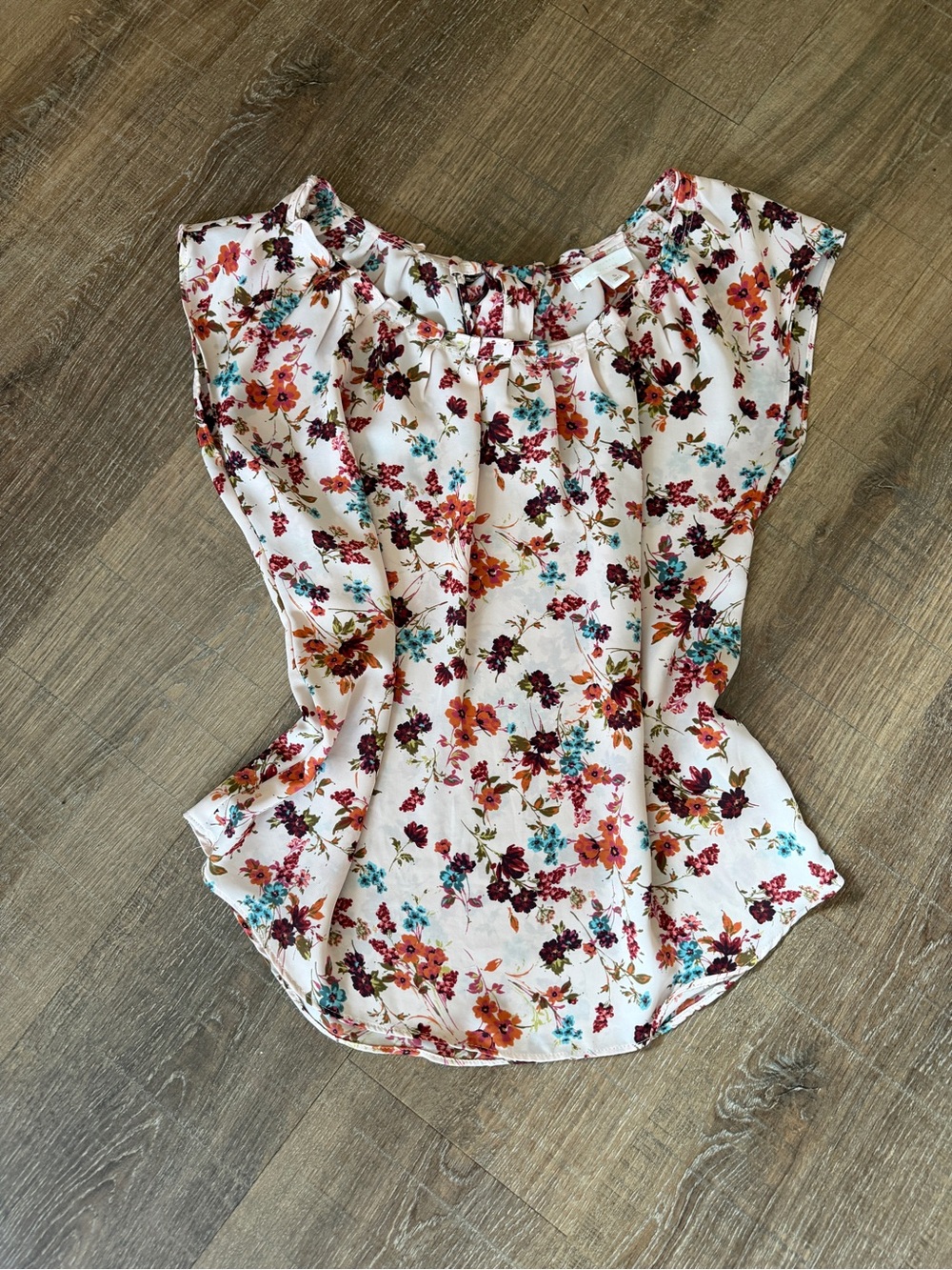 Floral Cap-Sleeve Blouse — Cream with Multicolor Floral Print